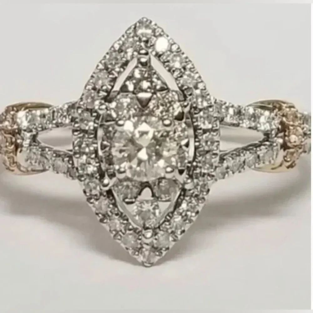 NEW! 14k W/G .6 TCW Diamond Halo Engagement Ring SZ 7 White/Rose Gold